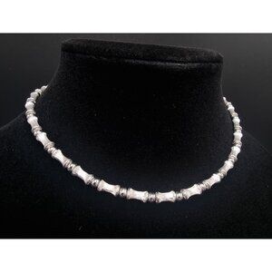 Vintage MONET Signed 1960-70s Silver-Tone Textured & Smooth Bamboo Link Choker